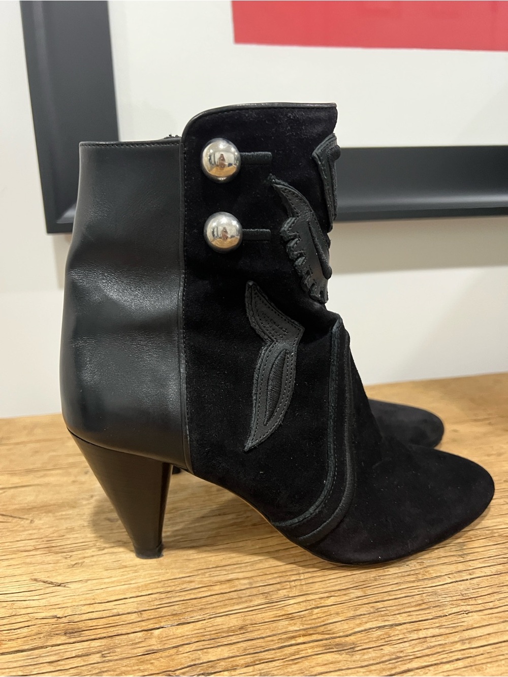 Isabel Marant Black Suede Embossed Ankle Booties EU 38